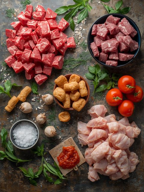 Chopped (from beef, veal, pork, chicken), fried (without added fat and salt)
