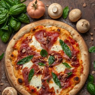 Pizza prosciutto e funghi, pieczone