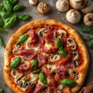 Pizza prosciutto e funghi, pieczone