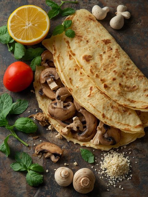 Crêpes with champignon filling, prepared