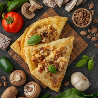 Crêpes with champignon filling, prepared