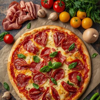 Pizza prosciutto, pieczone