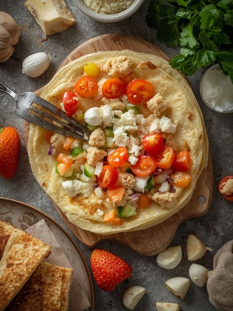 Crêpes mit Gemüsefüllung, zubereitet