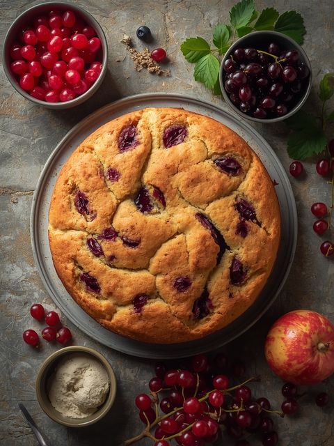 Currant cake, homemade, baked (with pastry)