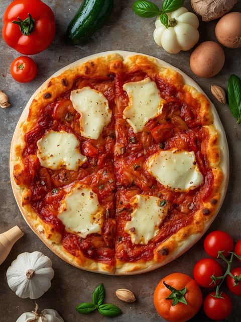 Pizza quattro formaggi, baked