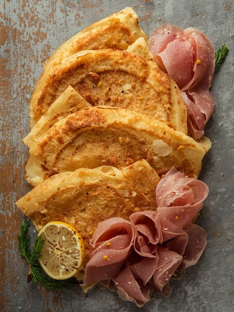 Crêpes with speck, prepared