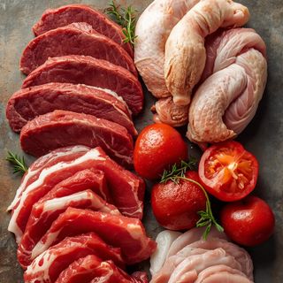 Geschnetzeltes (aus Rind, Kalb, Schwein, Geflügel), gebraten (ohne Zusatz von Fett und Salz)