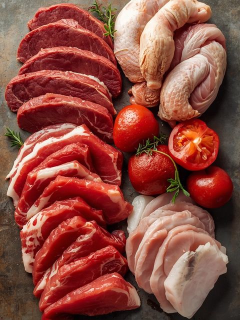 Sliced (from beef, veal, pork, poultry), pan-fried (without added fat and salt)