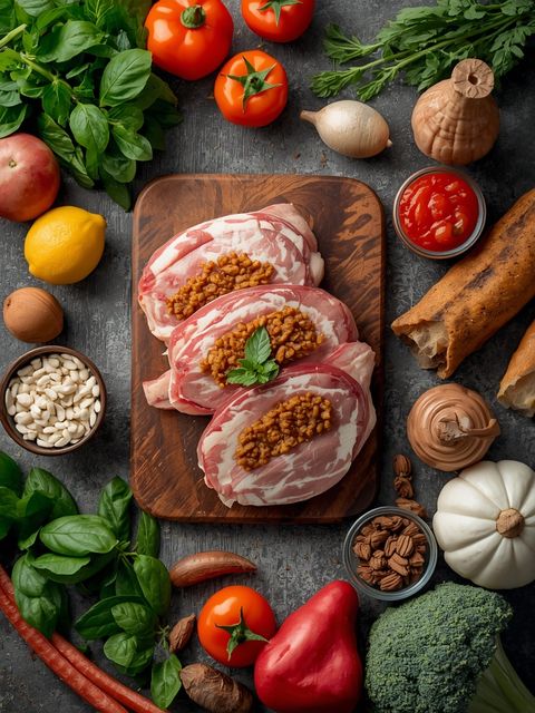 Stuffed Pork, Fried (No Added Fat or Salt)