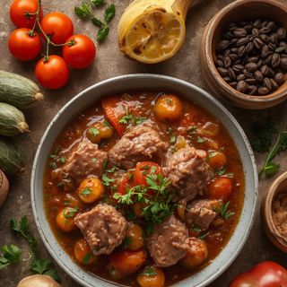 Kalbsragout mit Soße, zubereitet