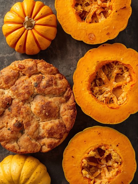 Pumpkin slices, breaded, prepared