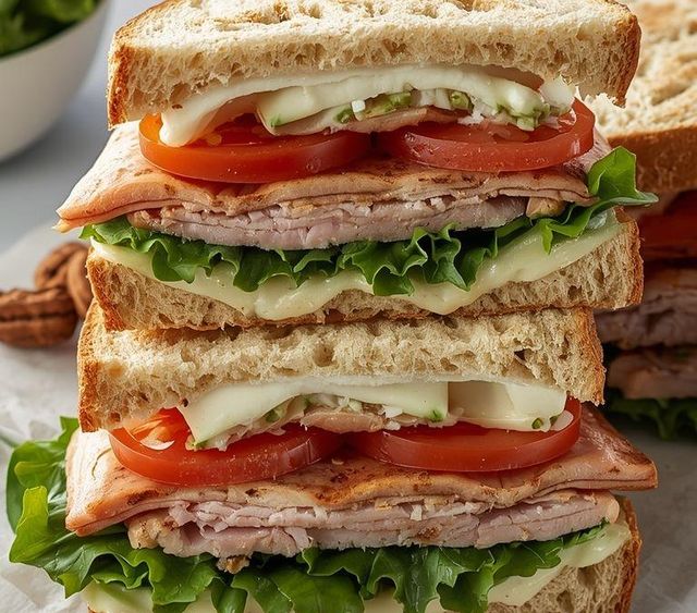 Turkey Ham Sandwiches with Lettuce and Tomatoes (Lighter Version)