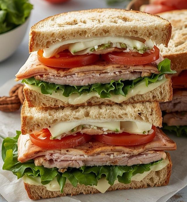 Turkey Ham Sandwiches with Lettuce and Tomatoes (Lighter Version)
