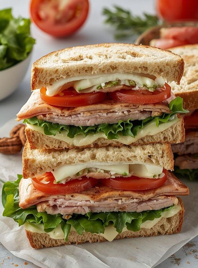 Turkey Ham Sandwiches with Lettuce and Tomatoes (Lighter Version)