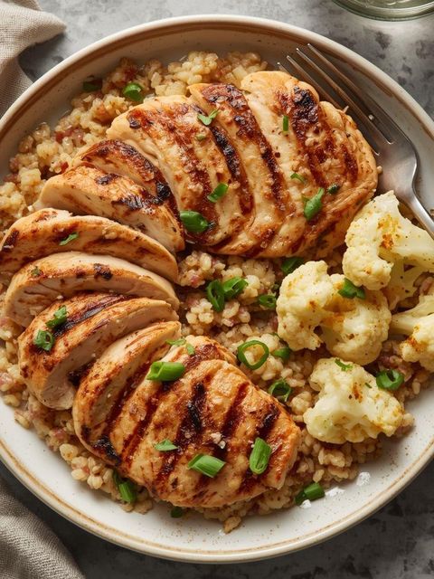 Grilled Chicken Breast with Buckwheat Groats and Cauliflower