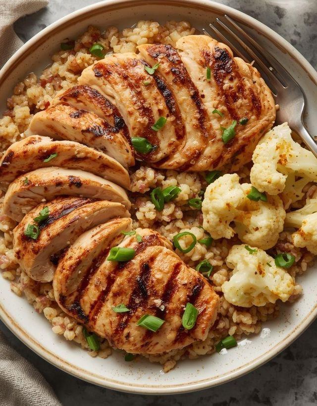 Gegrillte Hühnerbrust mit Buchweizengrütze und Blumenkohl