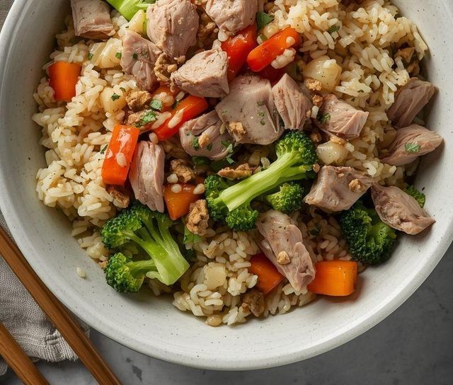 Reis mit Schweinefleisch und Gemüse