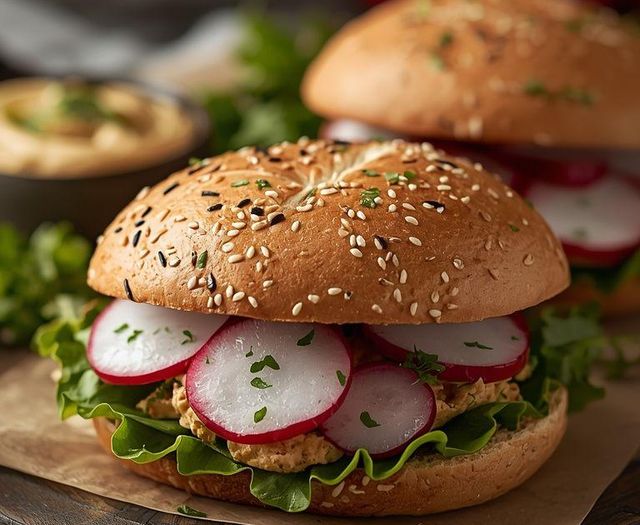 Sandwiches with Hummus and Radish