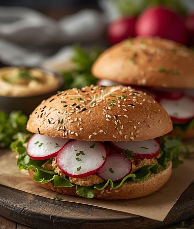 Sandwiches with Hummus and Radish
