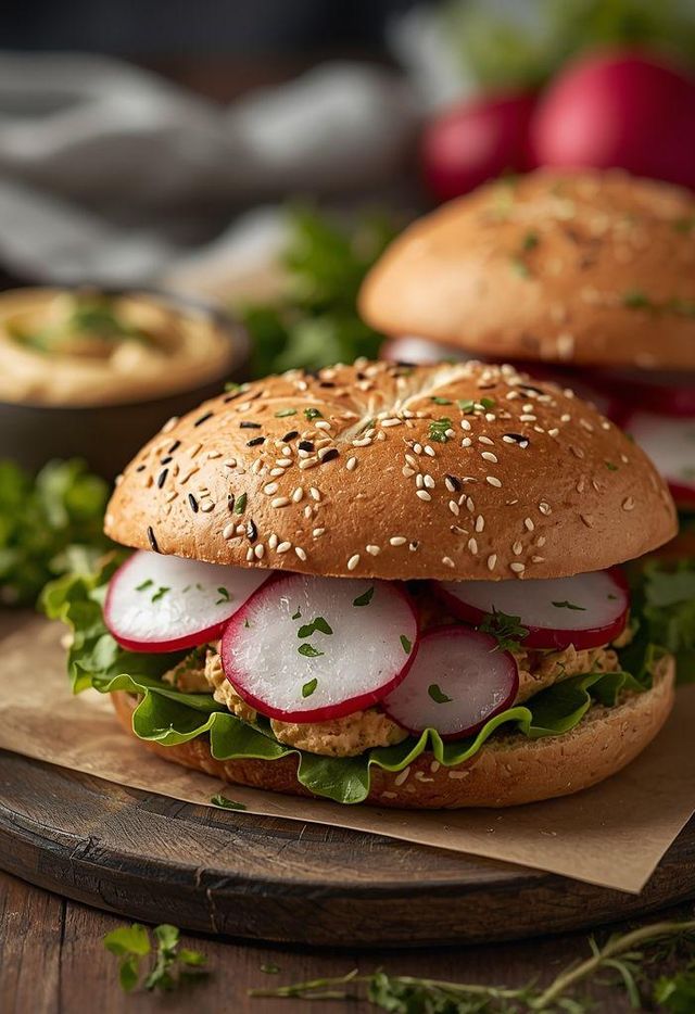 Sandwiches with Hummus and Radish