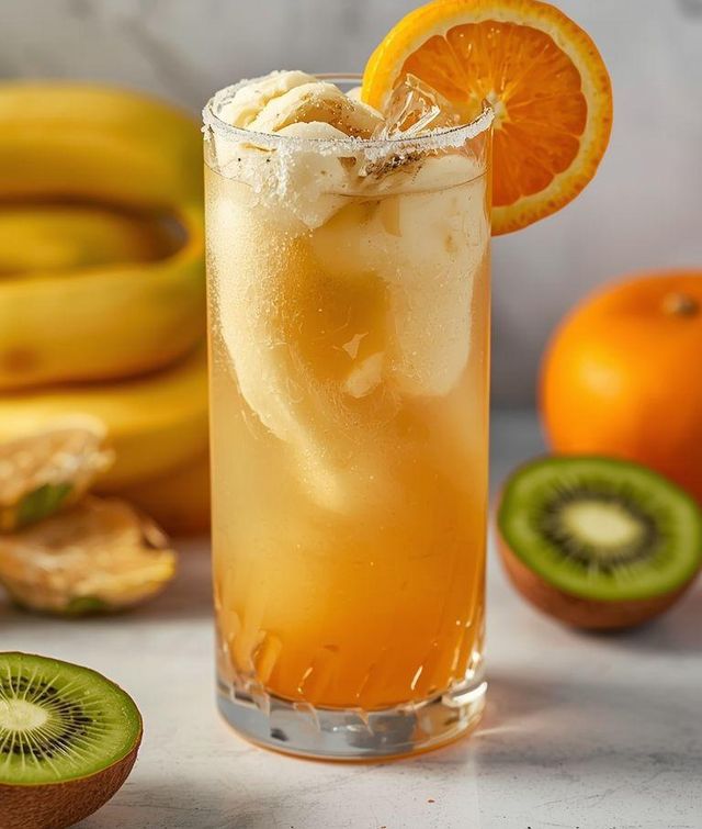 Cocktail with Banana, Orange, and Kiwi