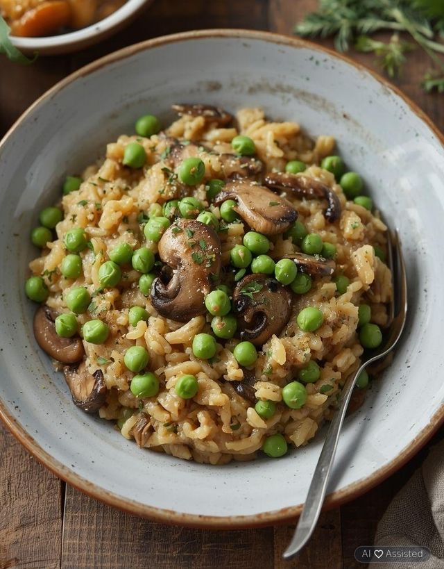 Risotto z groszkiem i grzybami