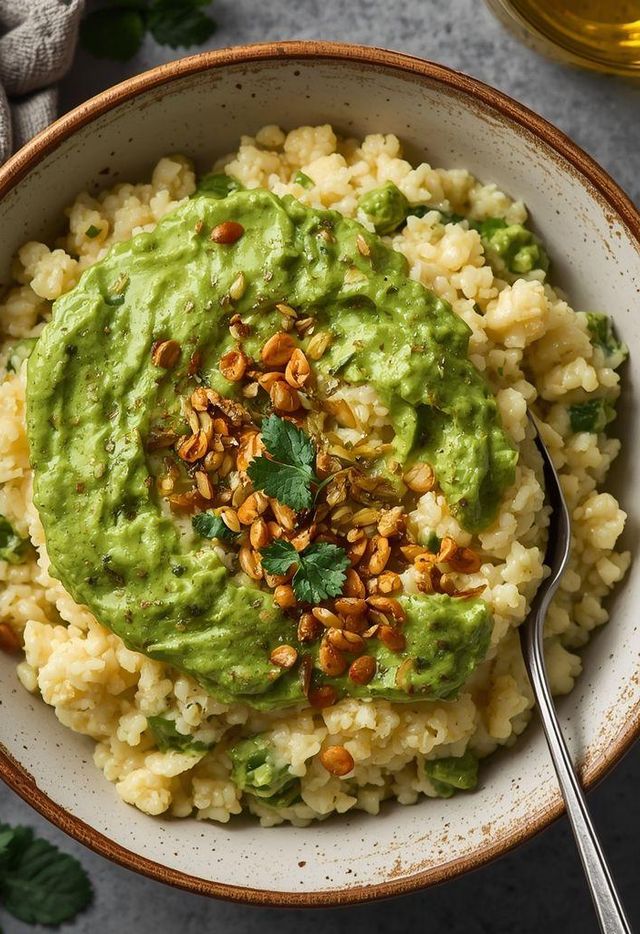 Cauliflower Risotto with Avocado Sauce
