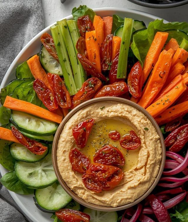 Vegetables with Hummus and Sun-dried Tomatoes