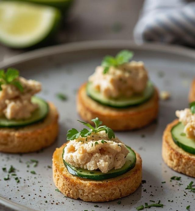 Kanapees mit Makrelenpaste und Gurke (leichtere Version)