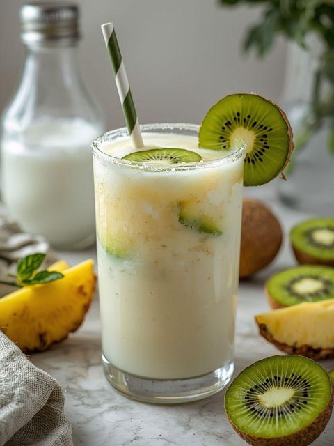 Koktajl z kiwi i ananasa (z mlekiem ryżowym)