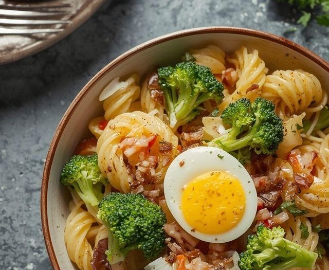 Nudelsalat mit Brokkoli und Ei