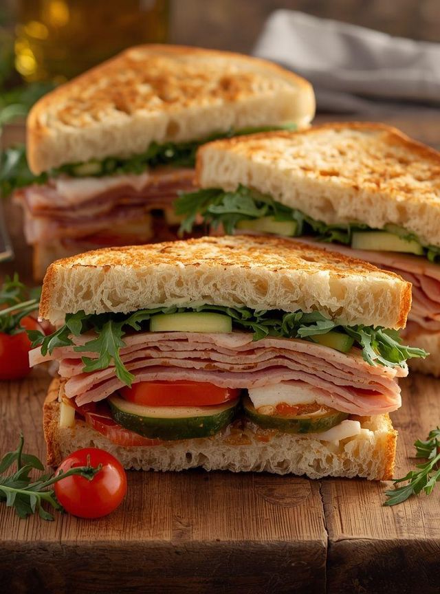 Sandwiches with Turkey Ham and Vegetables