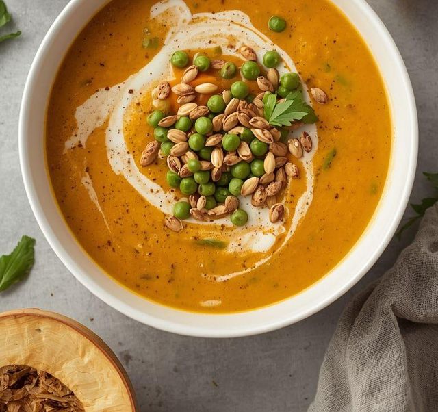 Kürbis- und Erbsensuppe, cremig