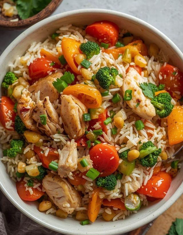 Reis mit Hähnchen und Gemüse (leichtere Version)