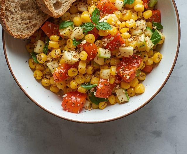 Corn, Bell Pepper and Chia Seed Salad (with Bread)