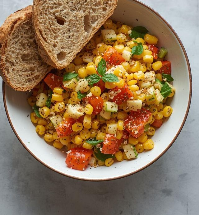 Mais-Paprika-Salat mit Chiasamen (mit Brot)