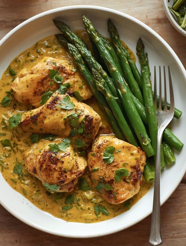 Leichteres Curryhuhn mit grünen Bohnen und Spargel