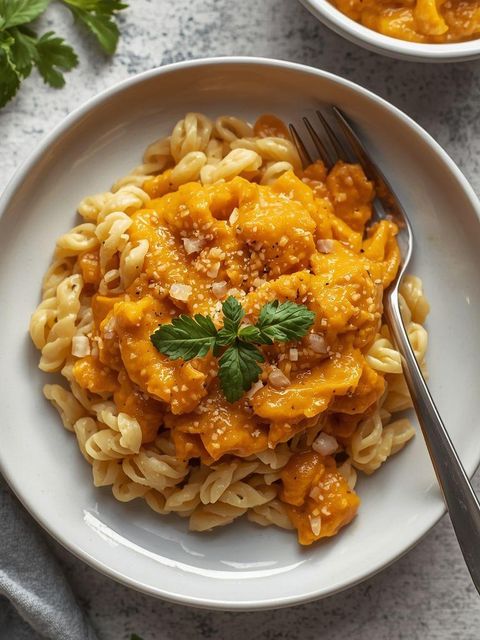 Reisnudeln mit Kürbissauce