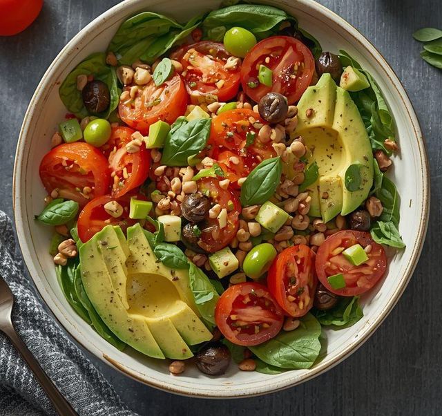 Salat mit Avocado und Tomaten