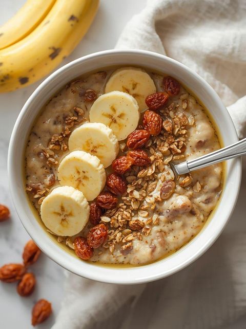 Owsianka z bananem, amarantusem i rodzynkami (wersja lżejsza, bez laktozy)