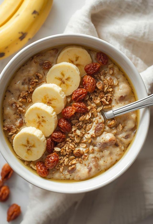 Owsianka z bananem, amarantusem i rodzynkami (wersja lżejsza, bez laktozy)