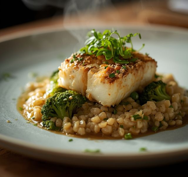 Steamed Cod with Broccoli and Buckwheat