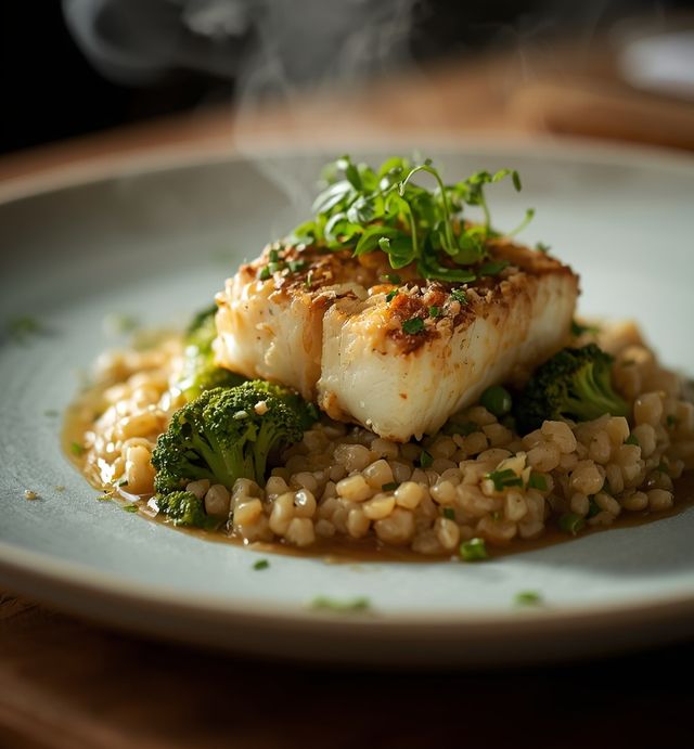 Steamed Cod with Broccoli and Buckwheat