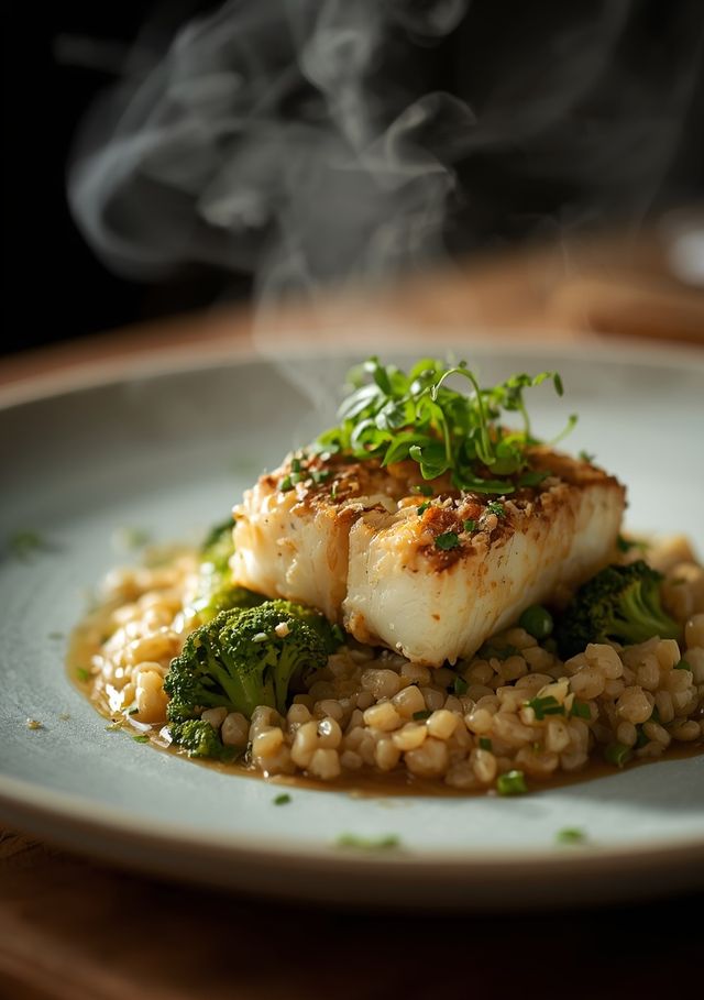 Steamed Cod with Broccoli and Buckwheat