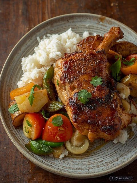 Roasted Pork Shoulder with Vegetables and Rice (lighter version)