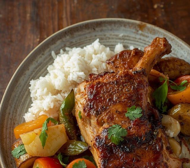 Roasted Pork Shoulder with Vegetables and Rice (lighter version)