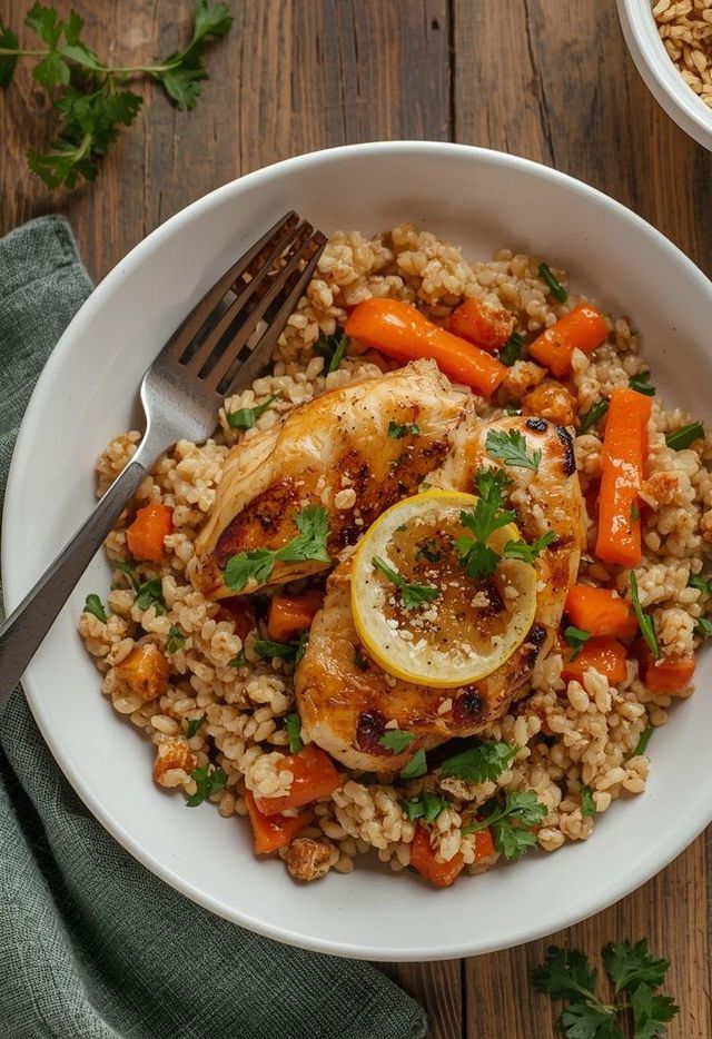 Hähnchen mit Buchweizengrütze und Sauerkraut