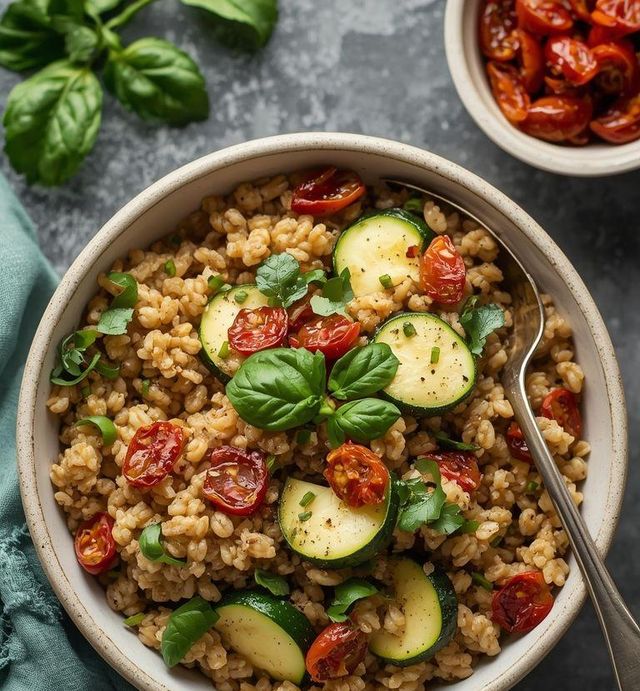 Buckwheat groats with zucchini and sun-dried tomatoes