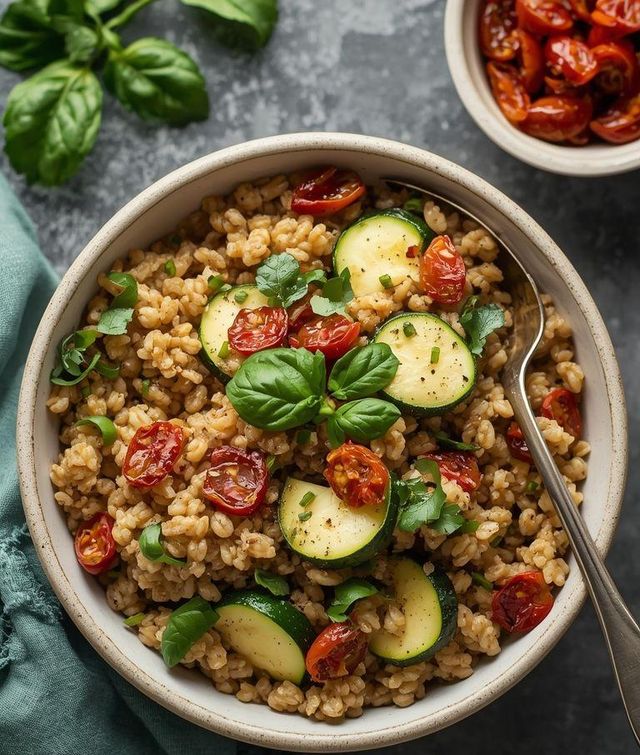 Buckwheat groats with zucchini and sun-dried tomatoes