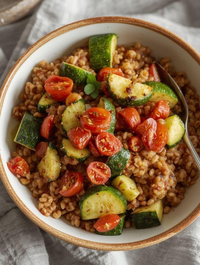 Buchweizen mit Zucchini und getrockneten Tomaten (leichtere Version)